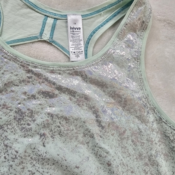 Ivivva by Lululemon Mint Green Foil Glitter Racerback Tank Top Girls Size 14 - Picture 8 of 9